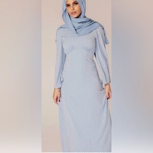 VEILED COLLECTION Dusty Blue Polka Dot Maxi